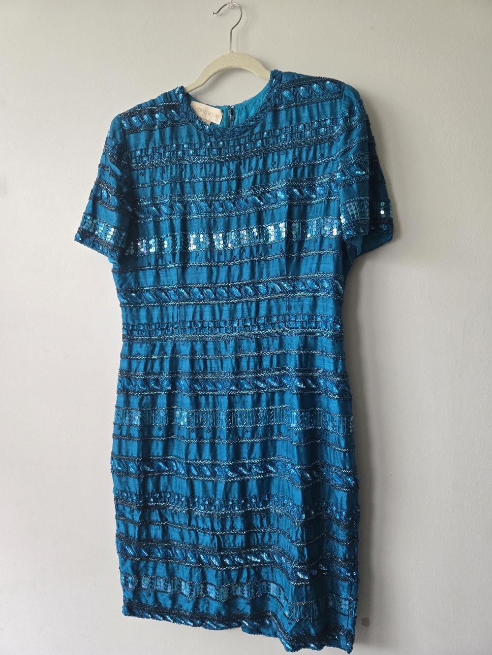 Parisian Room Vintage Silk Teal Beaded Dress 12
